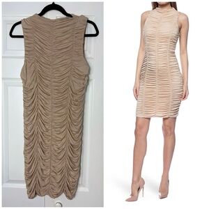 Marina Nude Beige Sleeveless Ruched Smocked Stretch Bodycon Mini Dress Size XL